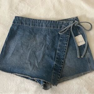 Free People Blue Denim Wrap Skorts